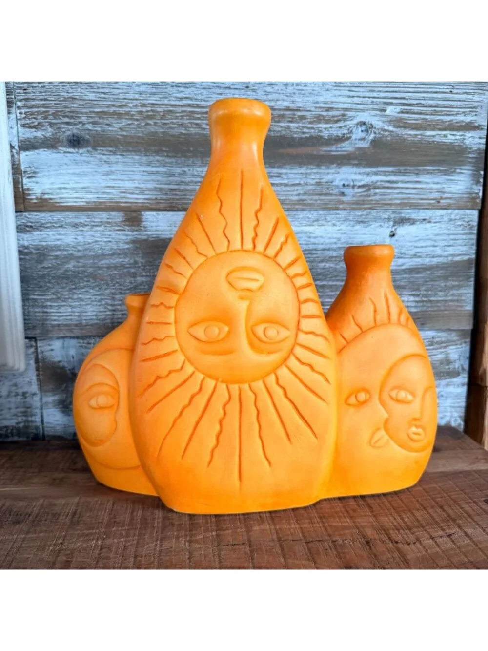 Vintage Mexican Celestial Sun & Moon Face Vase 11